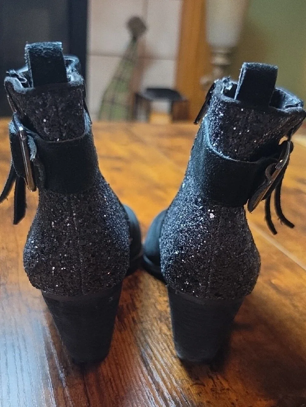 GIANNI BINI | Glitter Heel‎ Ankle Booties Side Zip Black Buckle Boots | 8.5